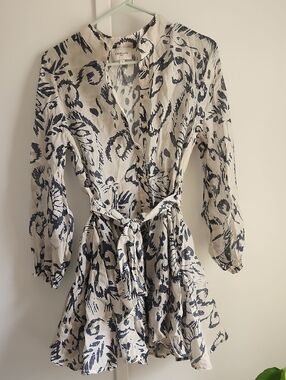 Choklate Paris Navy on Beige Printed Tie-Waist Dress